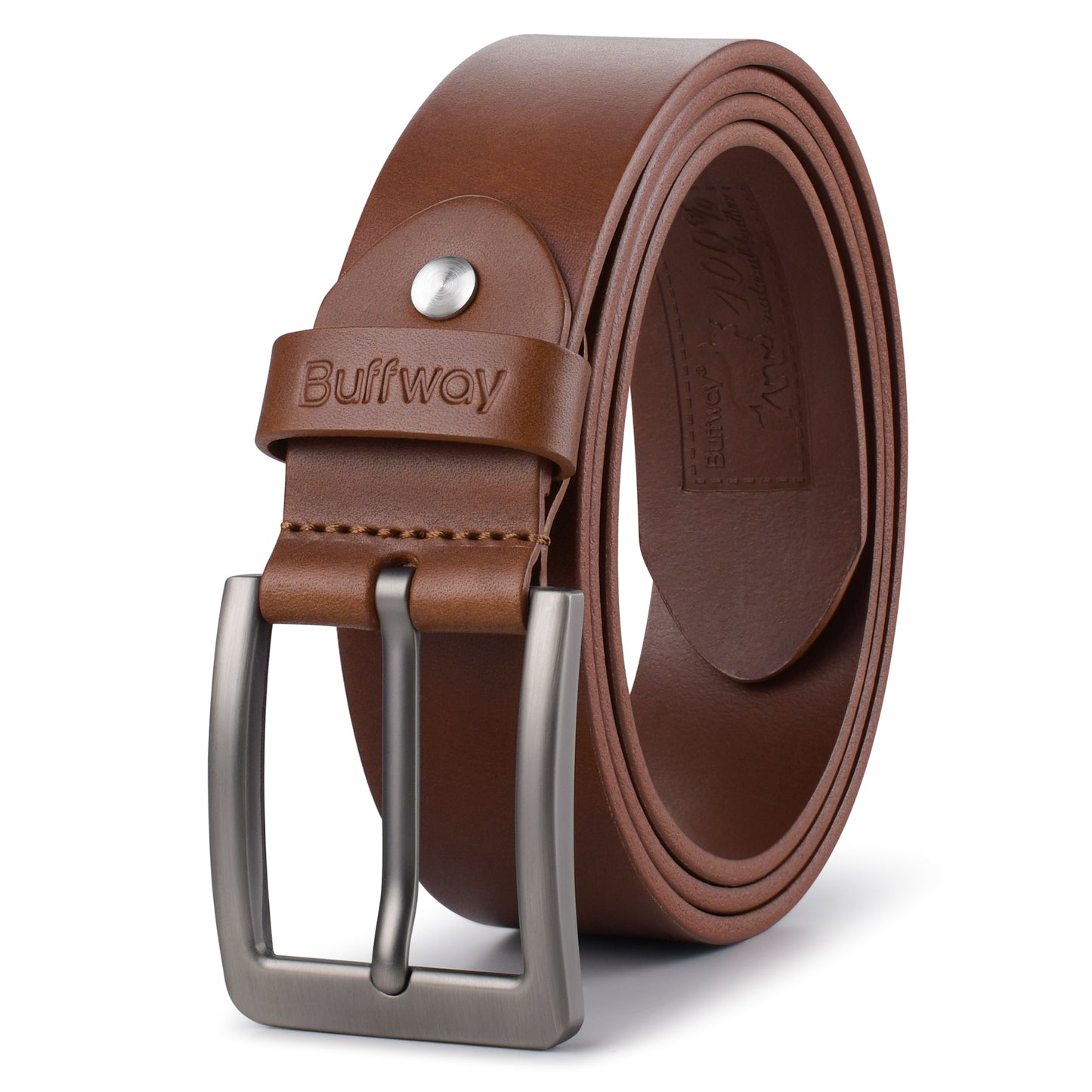 Buffway Leather Belt for Men - Durable Full Grain Men's Belt 1.5", Versatile for Daily Use, with Gift Box