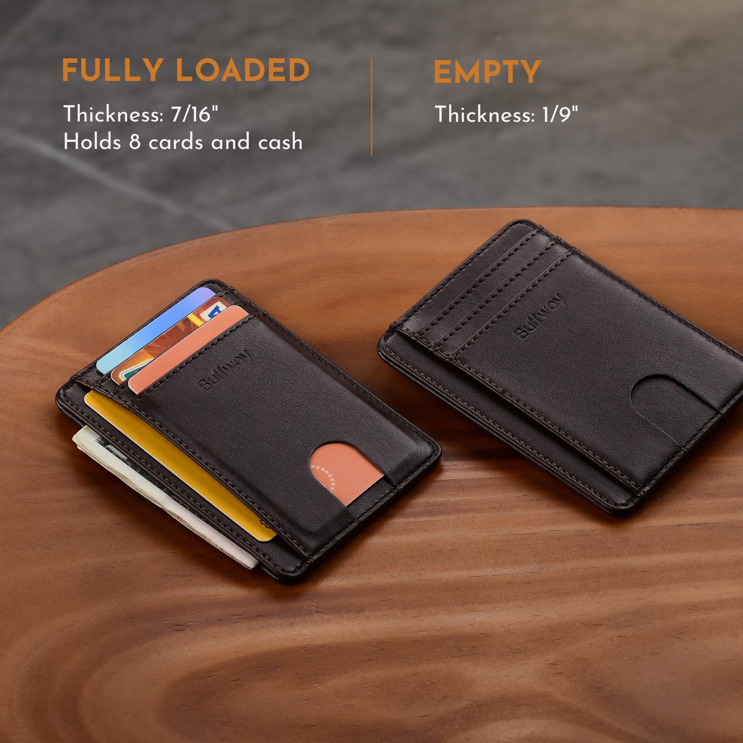 Buffway Slim Minimalist Front Pocket RFID Blocking Leather Wallets for Men and Women - Pebble Brown