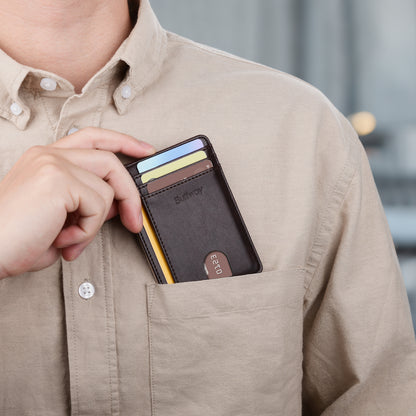 Buffway Slim Minimalist Front Pocket RFID Blocking Leather Wallets for Men and Women - Pebble Brown